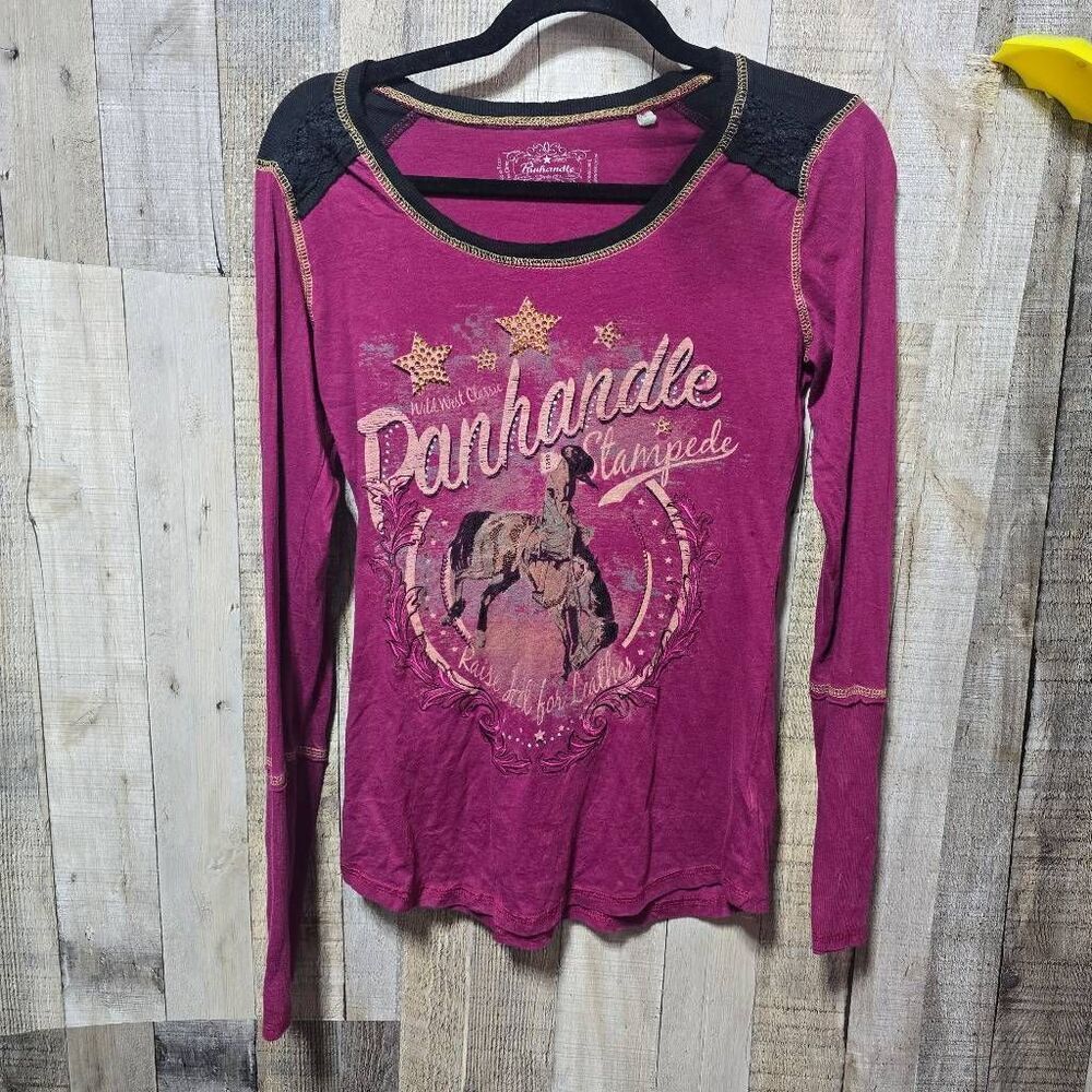 Panhandle Slim Pink Stampede Raise Hell For Leather McBling Graphic Tee Small